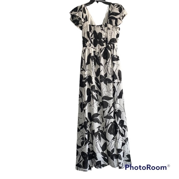 Taylor Women’s Flutter-Sleeve Dress Tie Front Floral Pockets White/Black Size 4 - Picture 4 of 6